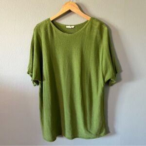 Eileen Fisher Green 100% Organic Linen Boxy Minimalist Relaxed Top Size Large